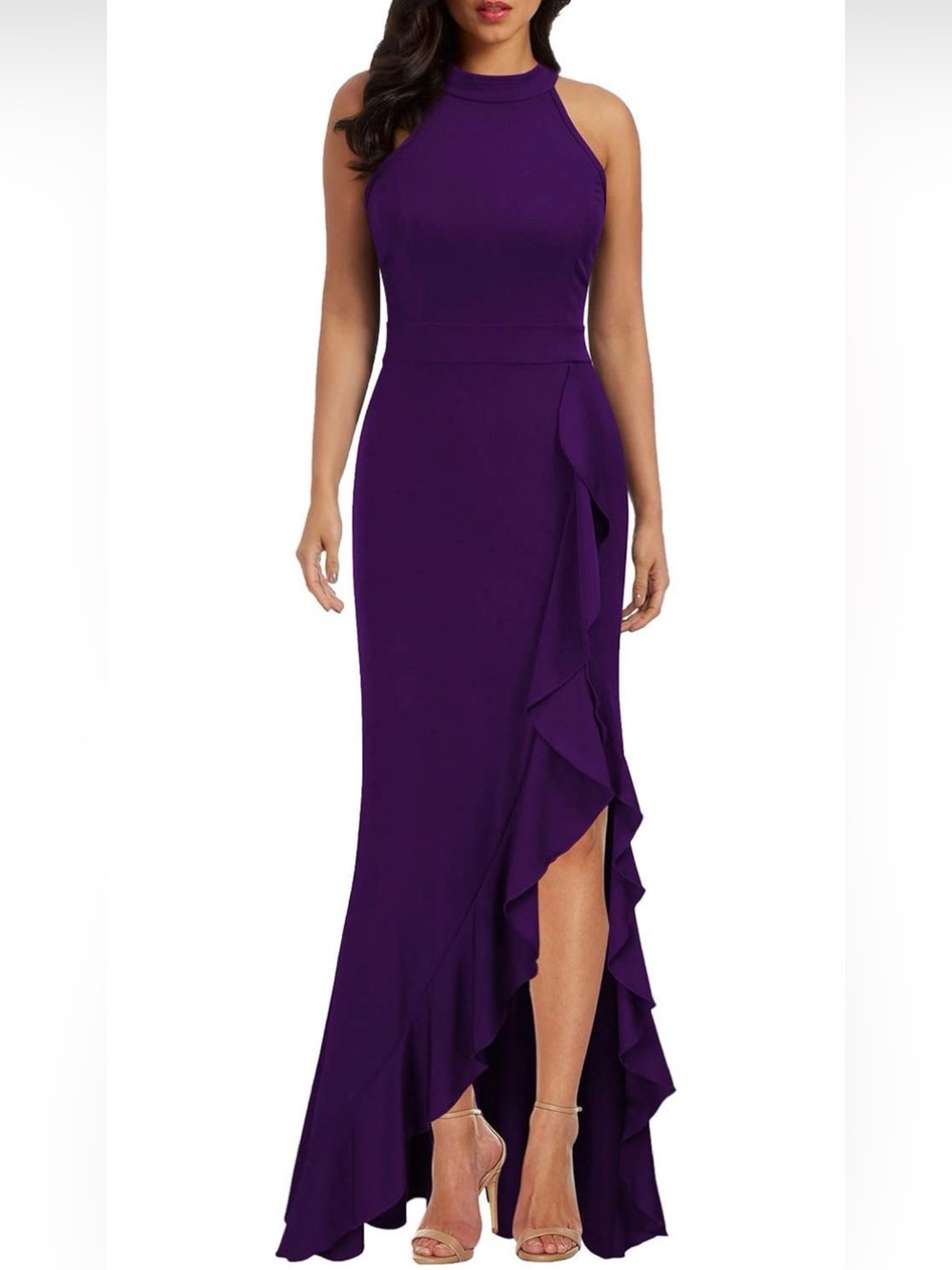WOOSEA Women's High Neck Split Bodycon Mermaid Evening Cocktail Long Dress